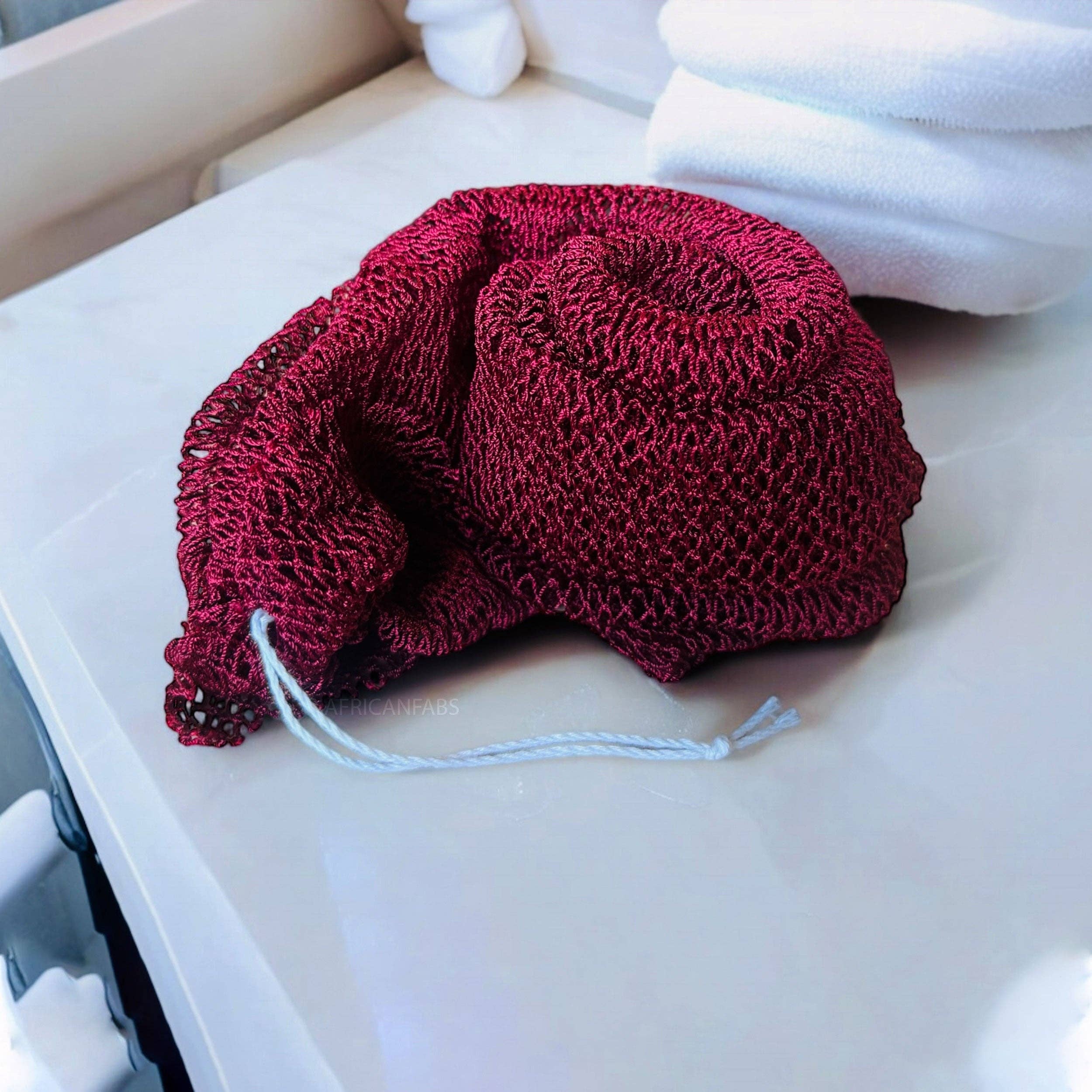 5 Pieces - African net sponge / African exfoliating net / Sapo sponge - Burgundy red
