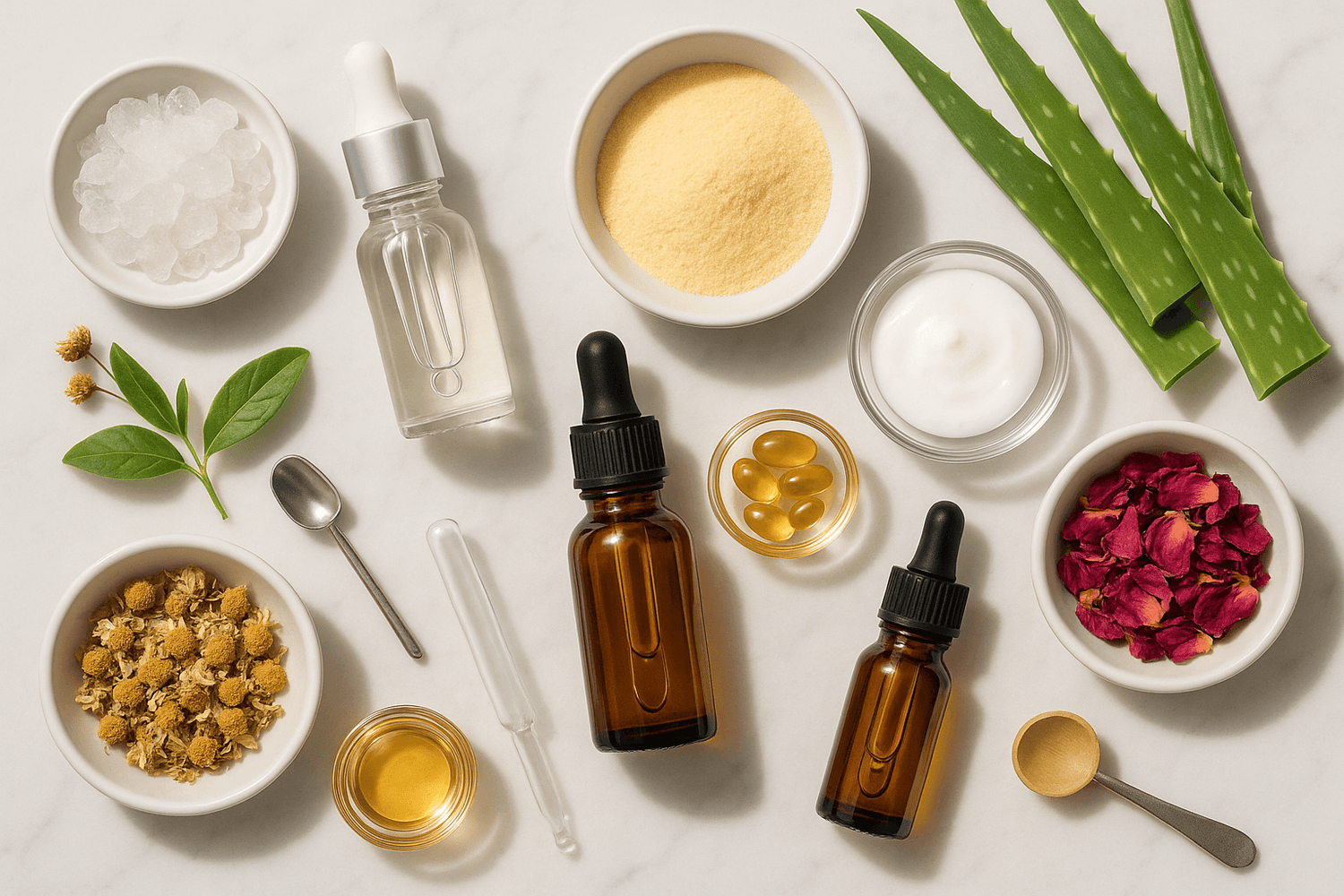 The Complete Guide to Skincare Ingredients: Science-Backed Choices for Every Skin Type - various skincare ingredients and products.