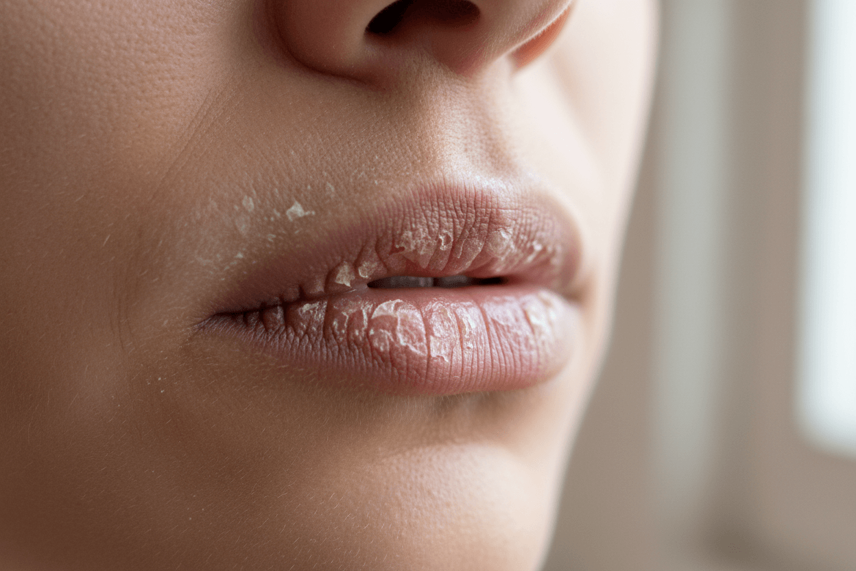 Close-up of dry, chapped lips highlighting the need for hydration in the article How to Choose Lip Balm for Dryness.