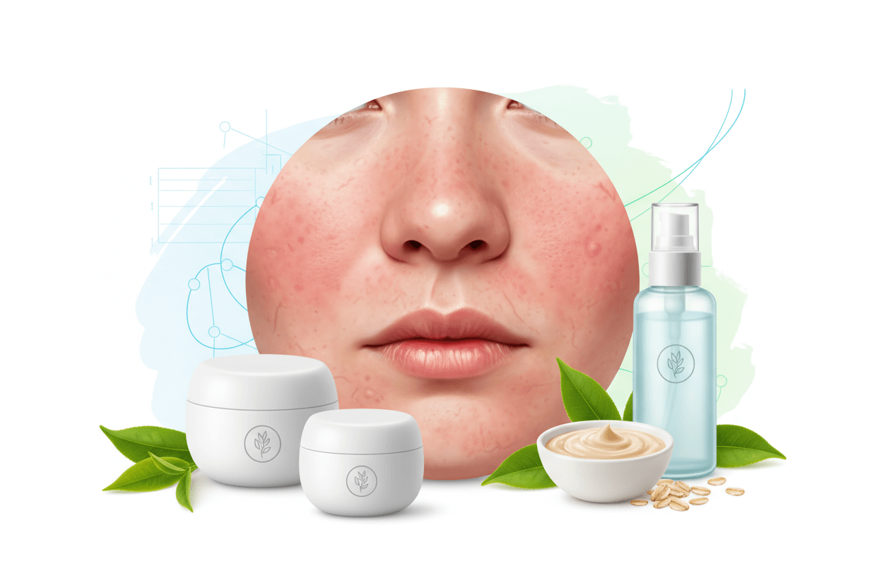 Goat Milk Soap for Rosacea: Natural Relief for Sensitive, Inflamed Skin with skincare products and a face illustration.