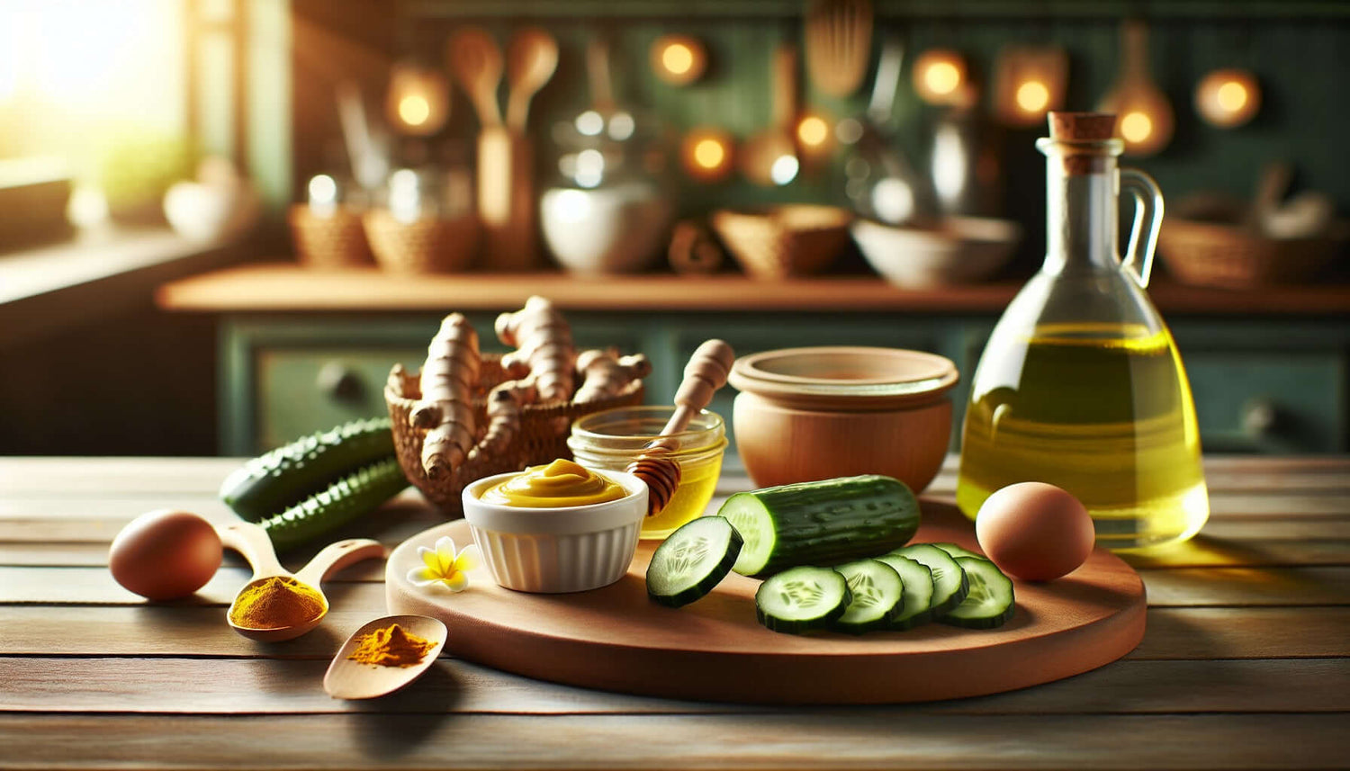 Best Homemade Face Mask Recipes Using Kitchen Ingredients with natural ingredients like cucumber, eggs, and olive oil.