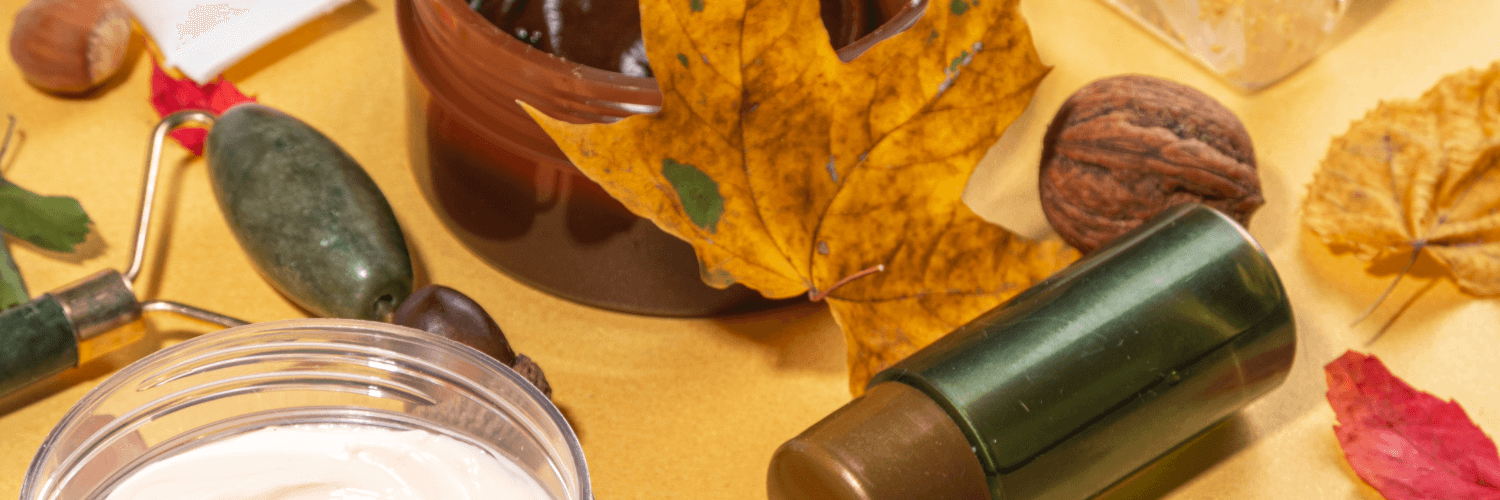 7 Essential Skincare Tips for Fall: Keep Your Skin Hydrated and Radiant with autumn leaves and skincare products.
