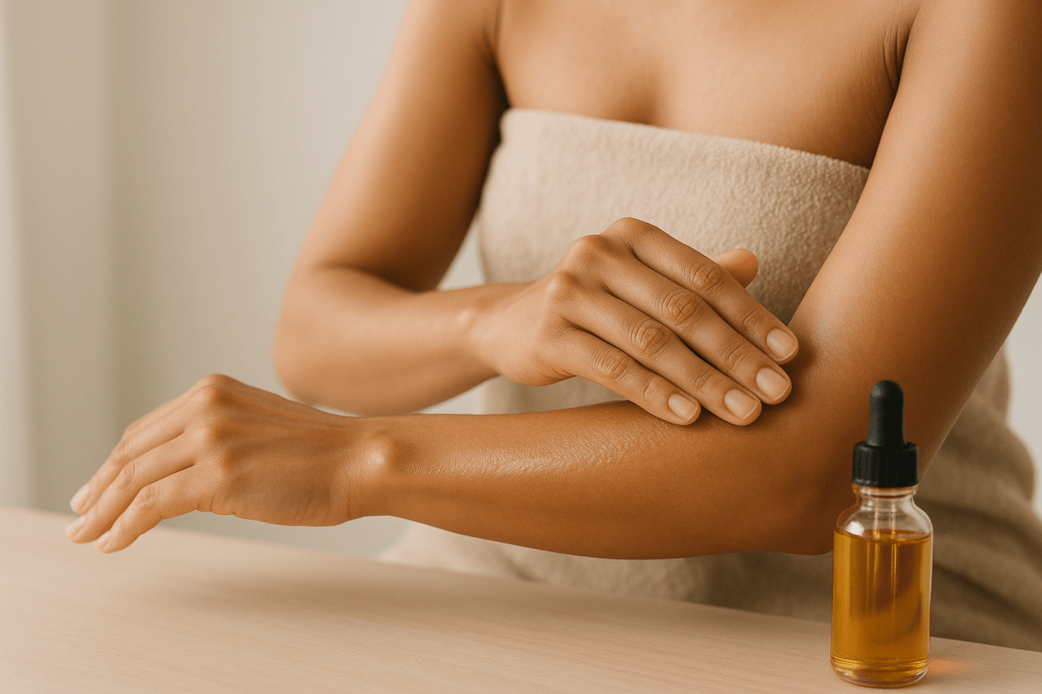 Dry Oil for Face: The Ultimate Guide to Lightweight Facial Oils - woman applying oil on her arm.