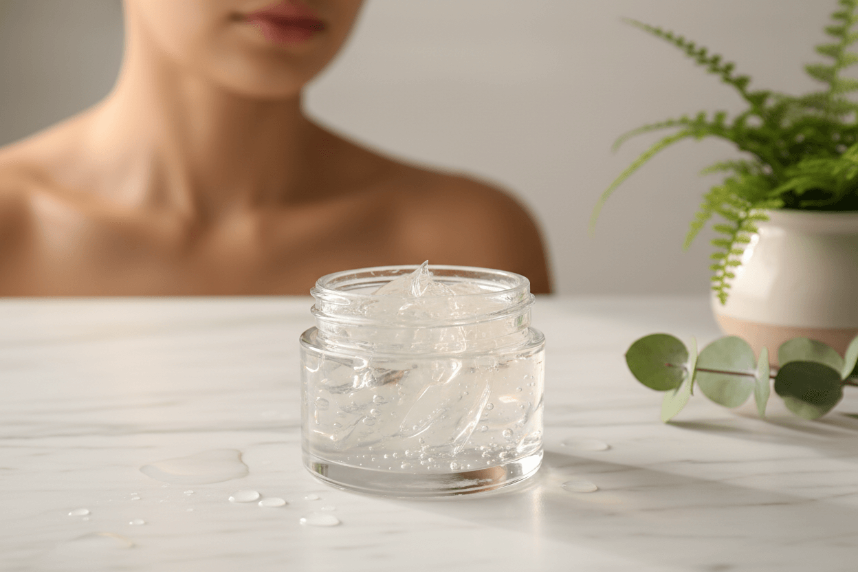 What Is Slugging? The Complete Guide to This Viral Skincare Technique featuring a jar of gel on a marble surface.