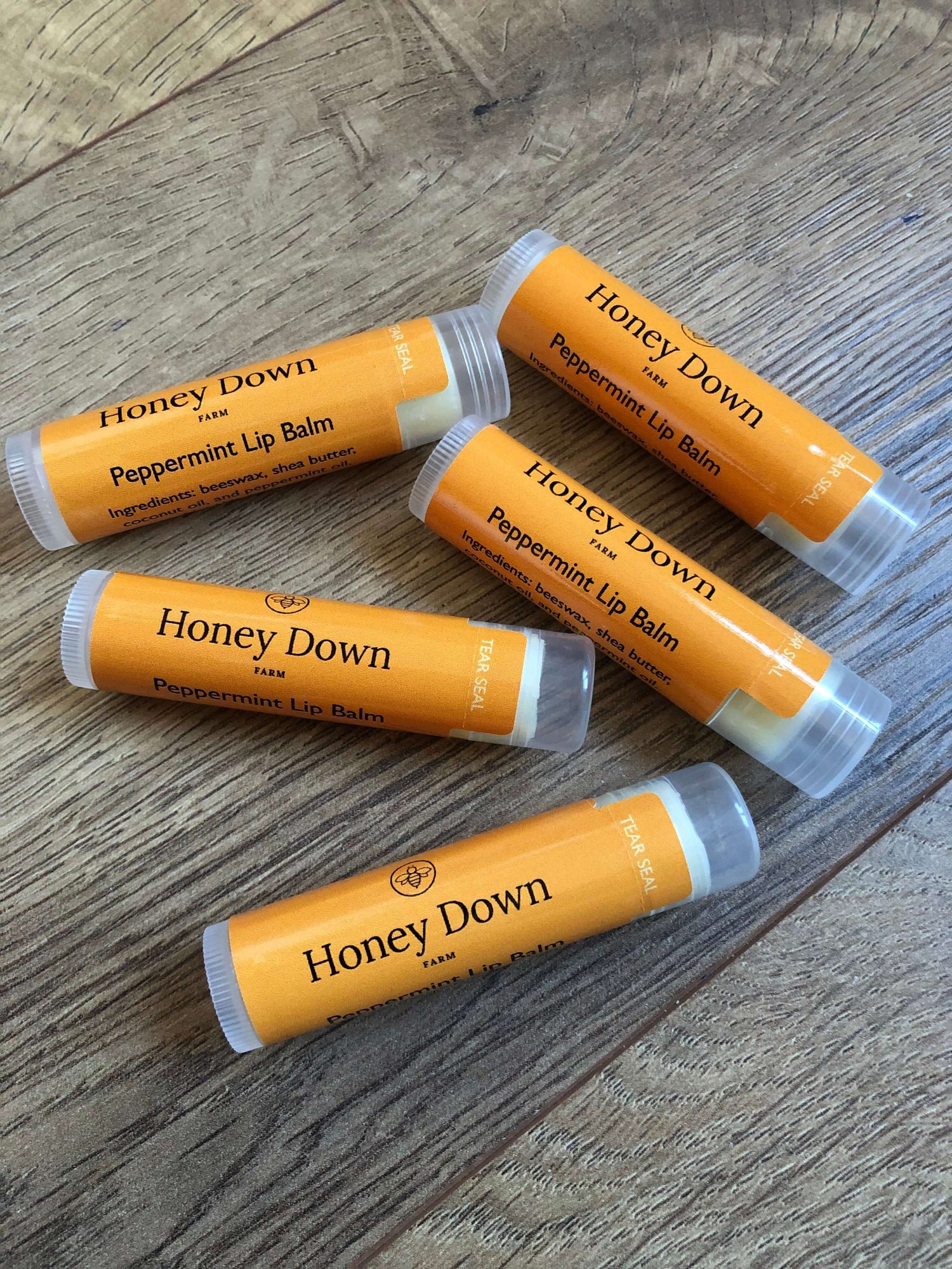Beeswax lip balms by Honey Down, featuring Peppermint flavor, perfect for skincare and hydration.