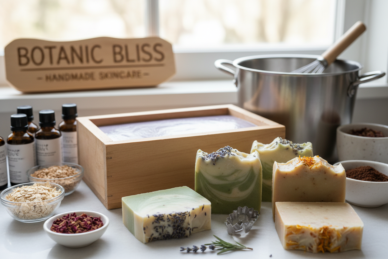 Soap Making ingredients and bars of soap
