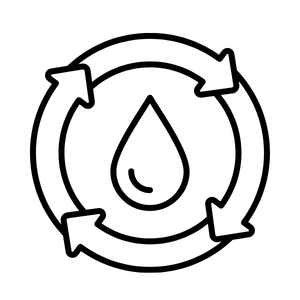 Icon of a water droplet with circular arrows around it on a white background