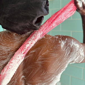 Colorful African net sponges for gentle exfoliating in the shower