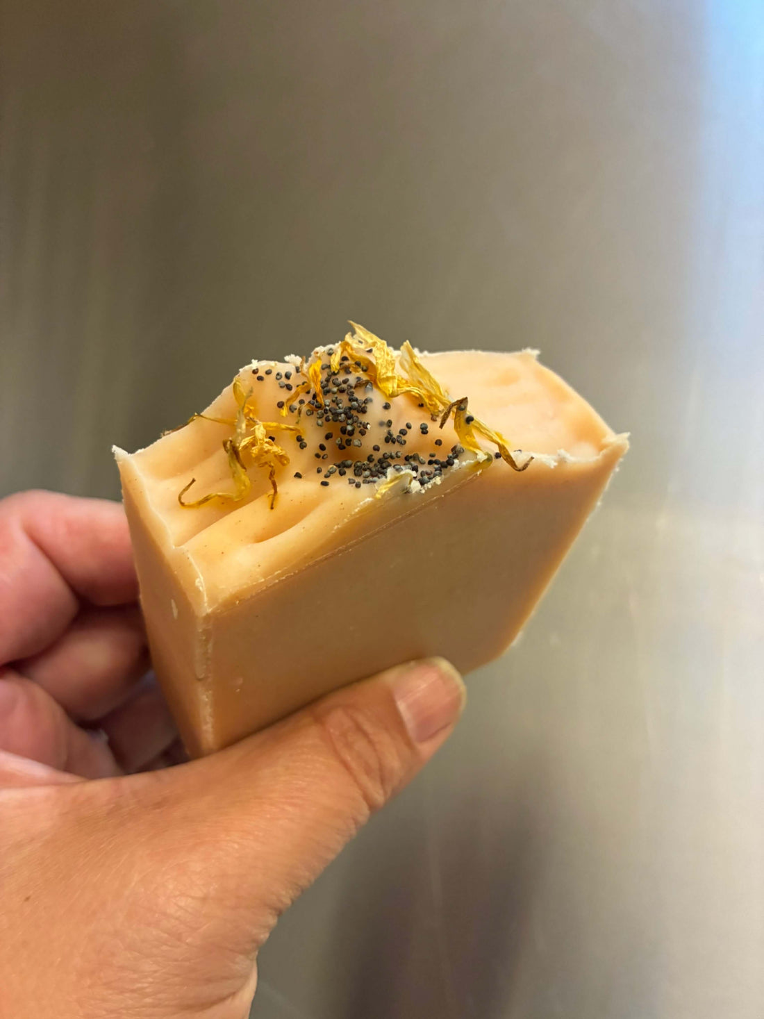 Golden Hour Goat Milk Soap with natural botanical ingredients and a velvety texture, perfect for sensitive skin.
