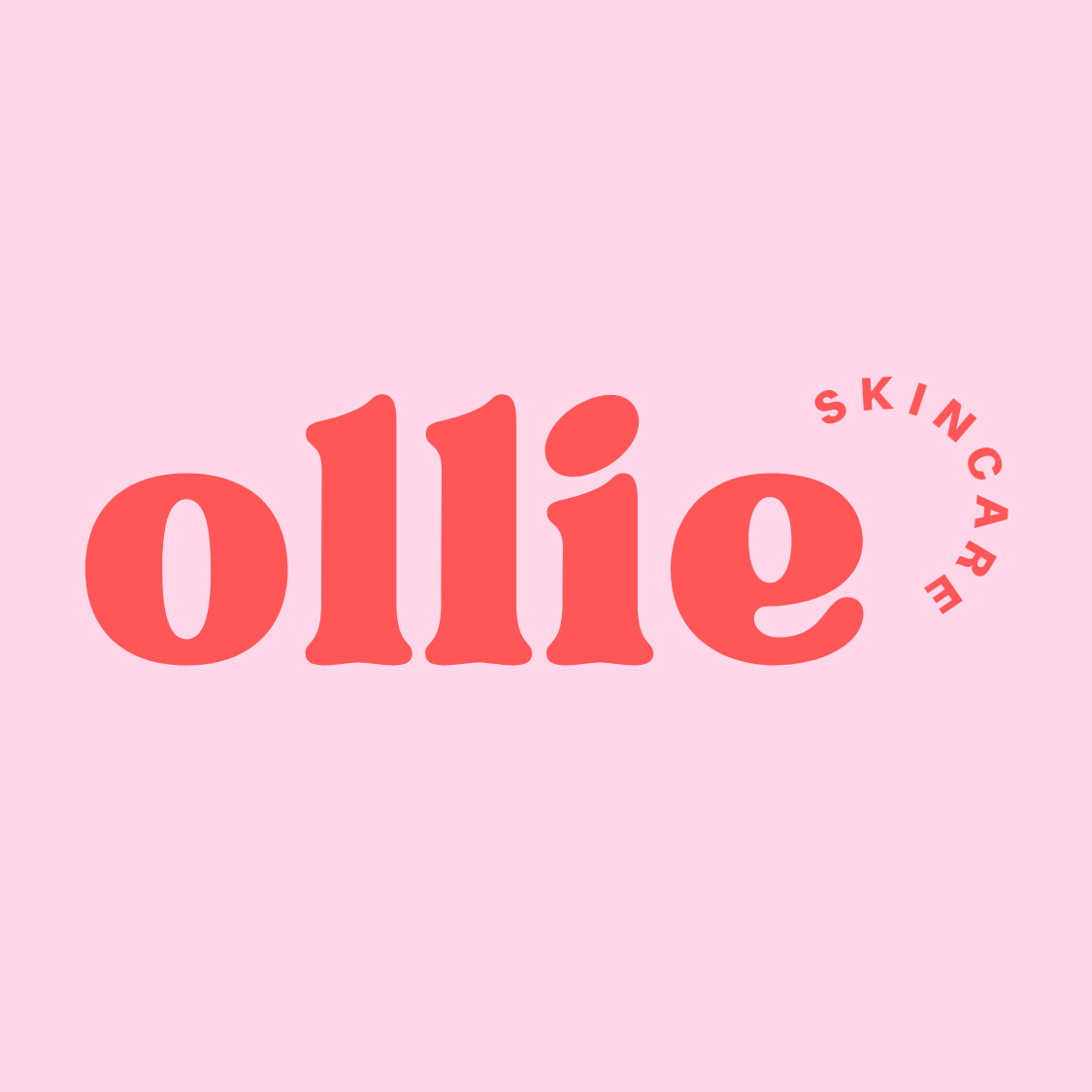 Ollie Skincare gift card logo on a pink background, showcasing the brand&