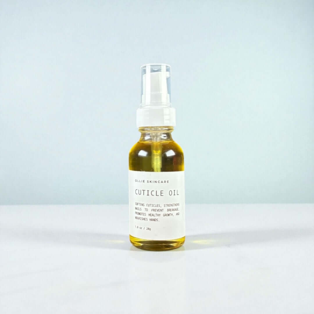 Cuticle oil bottle for nail care, nourishing dry nails and cuticles with nail oil benefits.