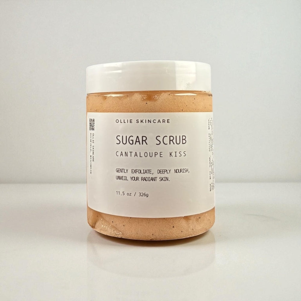 Whipped Sugar Scrub in a jar, a nourishing exfoliant for smooth, glowing skin.